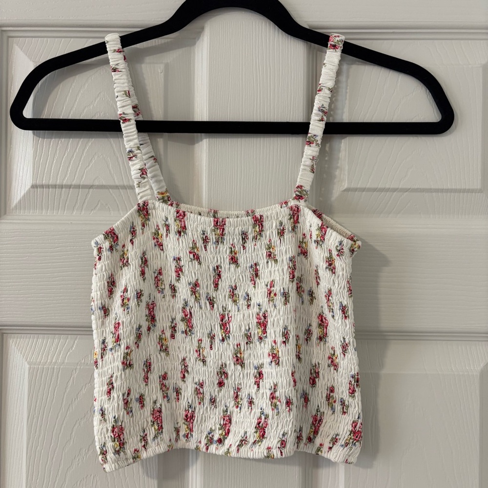 Forever 21 Women’s Smocked Crop Tank Top Cami Shirt Floral Cottagecore Size S